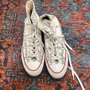 JW Anderson x Converse White High-Top Sneakers with Black Lettering